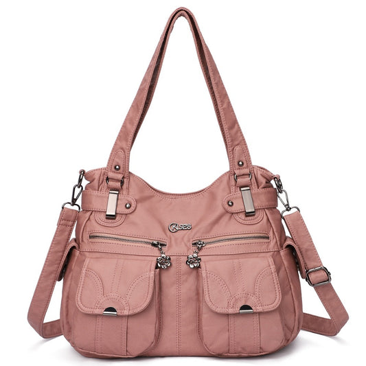 Bolso bandolera portátil de cuero suave para mujer, moderno, con bolsillo con cremallera, suave, informal