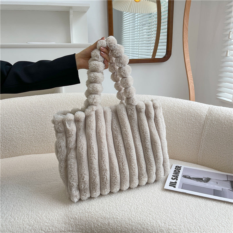 Sac à bandoulière tendance pour femmes, sac à main en peluche de grande capacité, sac à bandoulière simple et portable