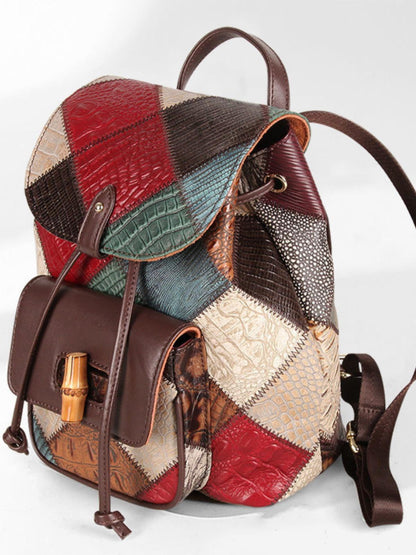 Mochila de cuero de viaje de moda con cordón para mujer