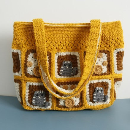 Kitten Handmade Wool Crocheted Square Shoulder Bag