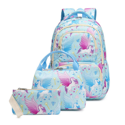 Conjunto de tres piezas de mochila infantil con dibujos animados