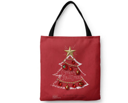 Red Background Christmas Pine Tree Fashionable Zipper Cloth Bag