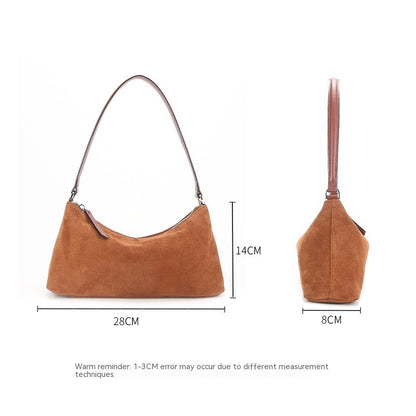 Niche Suede Underarm Baguette Retro Matte Top-grain Leather Shoulder Bag Handbag