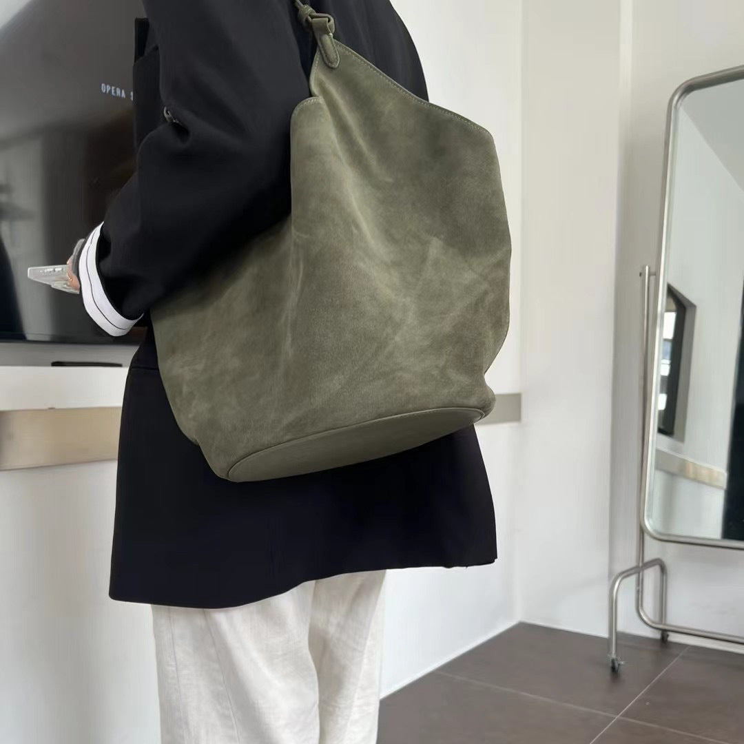 Sac seau en cuir de vache givré grande capacité en cuir véritable