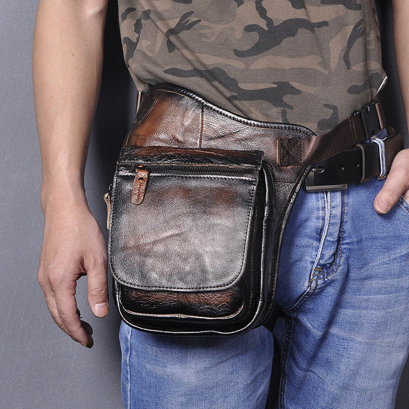 Bolso bandolera informal retro de piel de vaca para hombre