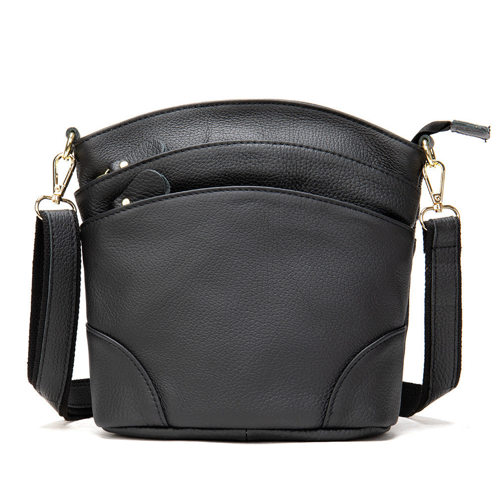 Top Layer Leather Crossbody One-shoulder Bucket Bag