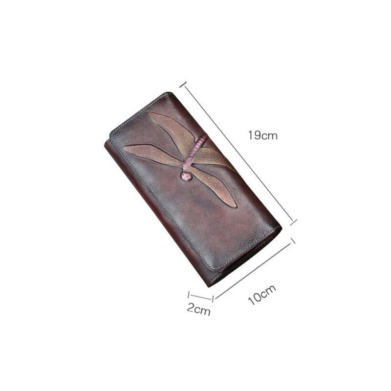 Top Layer Women's Butterfly Leather Long Wallet