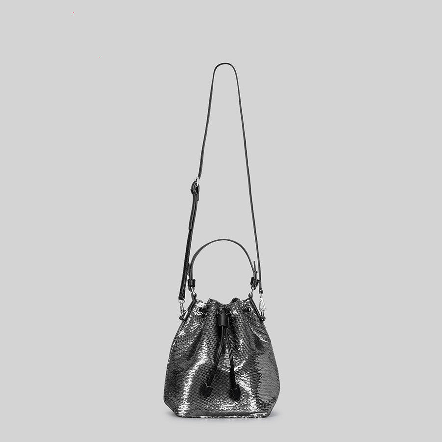 Bolso tipo cubo con lentejuelas brillantes para mujer, estilo retro, elegante, con lentejuelas