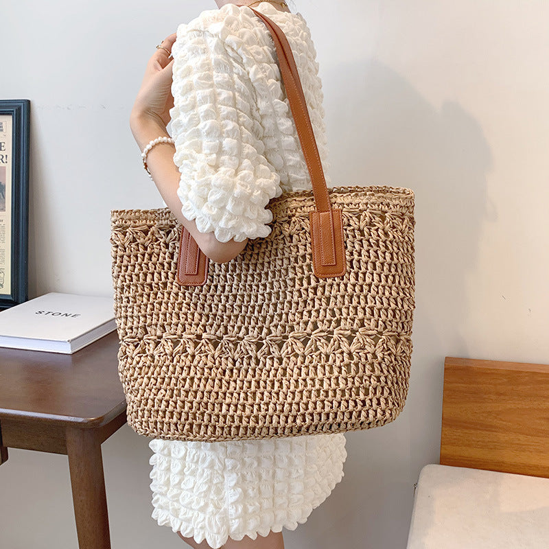 Sac à bandoulière tissé de grande capacité pour femme, tendance et polyvalent