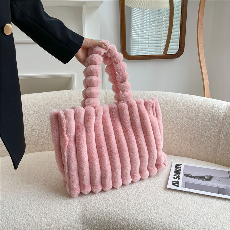 Sac à bandoulière tendance pour femmes, sac à main en peluche de grande capacité, sac à bandoulière simple et portable