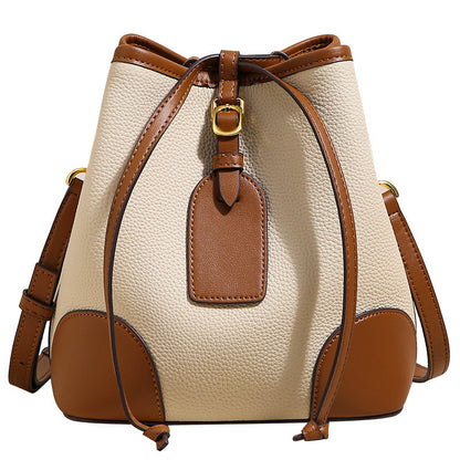 Sac seau à cordon de serrage en cuir de vachette première couche pour femme Sac en cuir souple