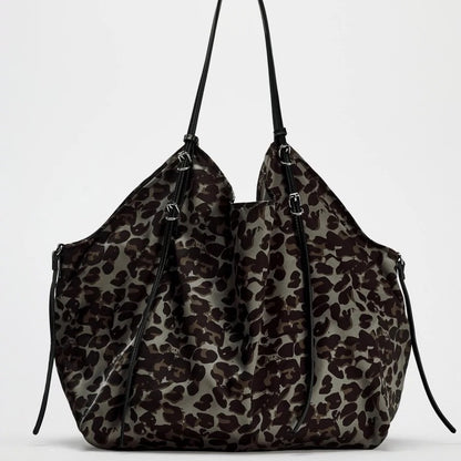 Leopard Silk Satin Shoulder Lazy Tote Bag Large Capacity