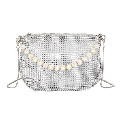 Bolso de mano con perlas y diamantes de imitación para mujer