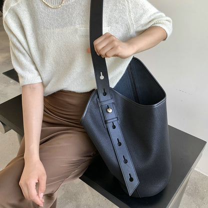 Nouveau sac seau en cuir véritable de grande capacité