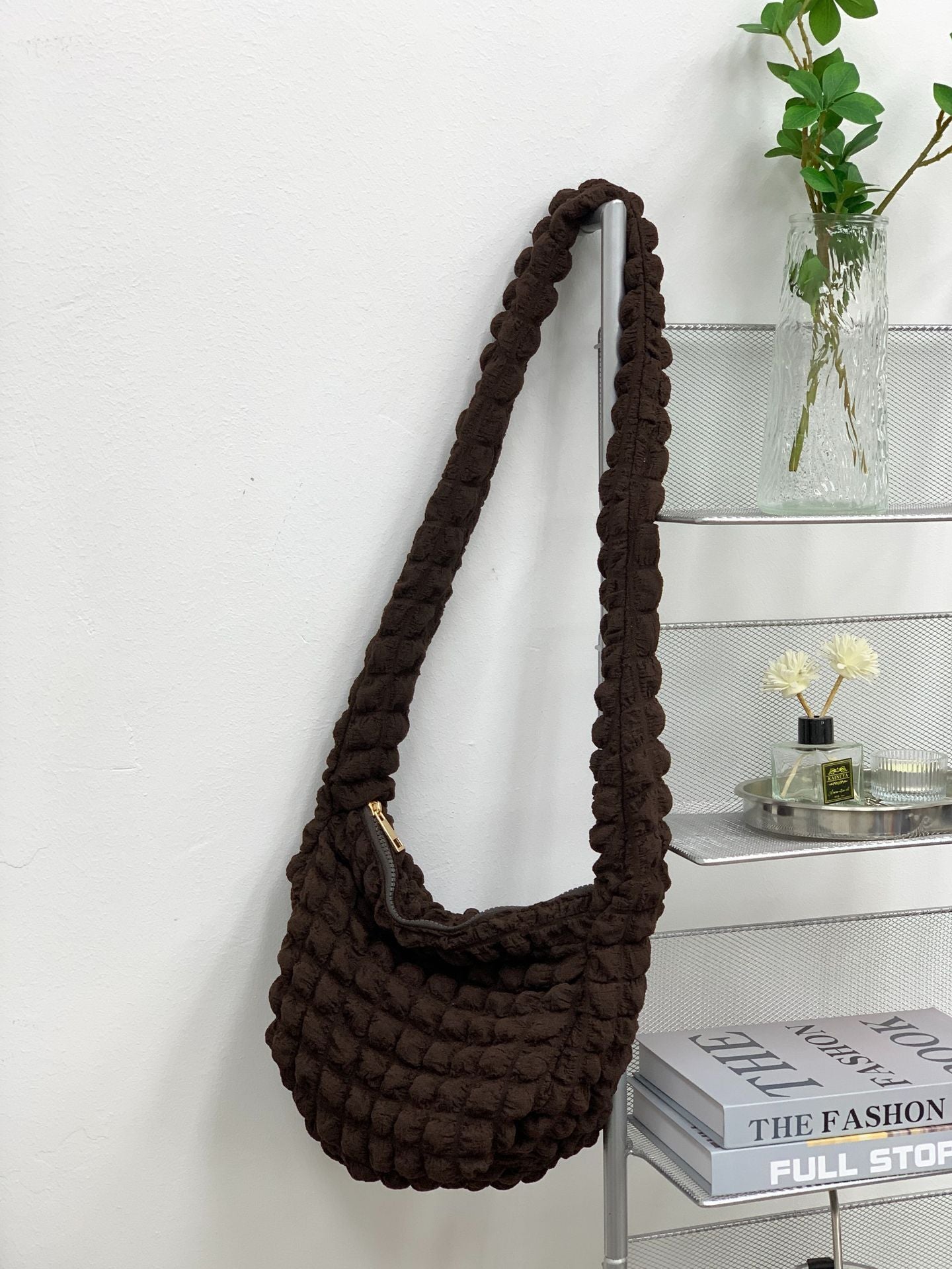 Sac à bandoulière plissé à motif losange décontracté pour femme