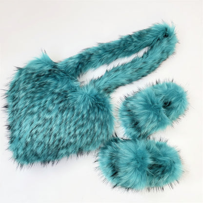 Crossbody Love Slippers Suit Raccoon Fur Fur Plush Shell Bag Home Shoes Bag Suit