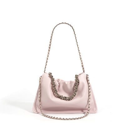 Sac nuage plissé en cuir véritable avec chaîne