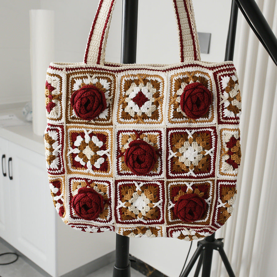 Bolso de hombro hecho a mano con flores tridimensionales para mujer