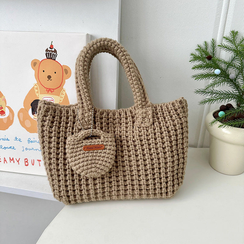 Solid Color Handmade Knitting Bag Cute Wool Handbag