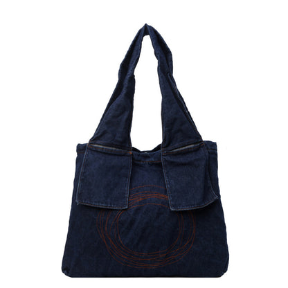 Bolso de hombro de mujer estilo retro de mezclilla, bolso de mano de gran capacidad