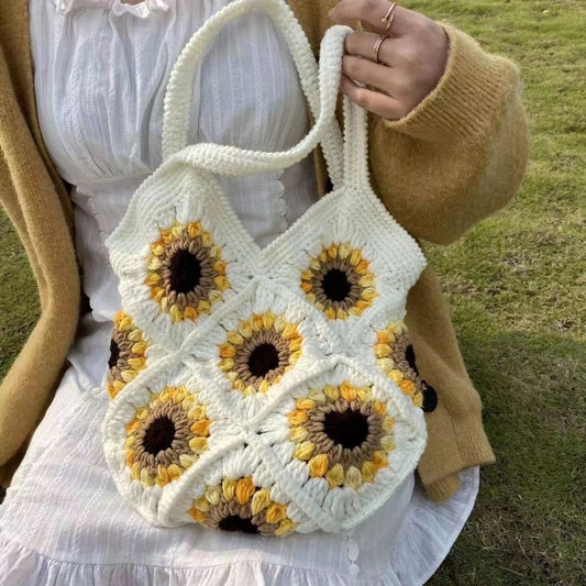 Sac tissé à la main en laine crocheté mignon tournesol depuis sac à bandoulière