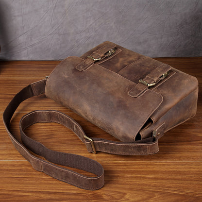 Sac messager en cuir de vachette Crazy Horse pour homme