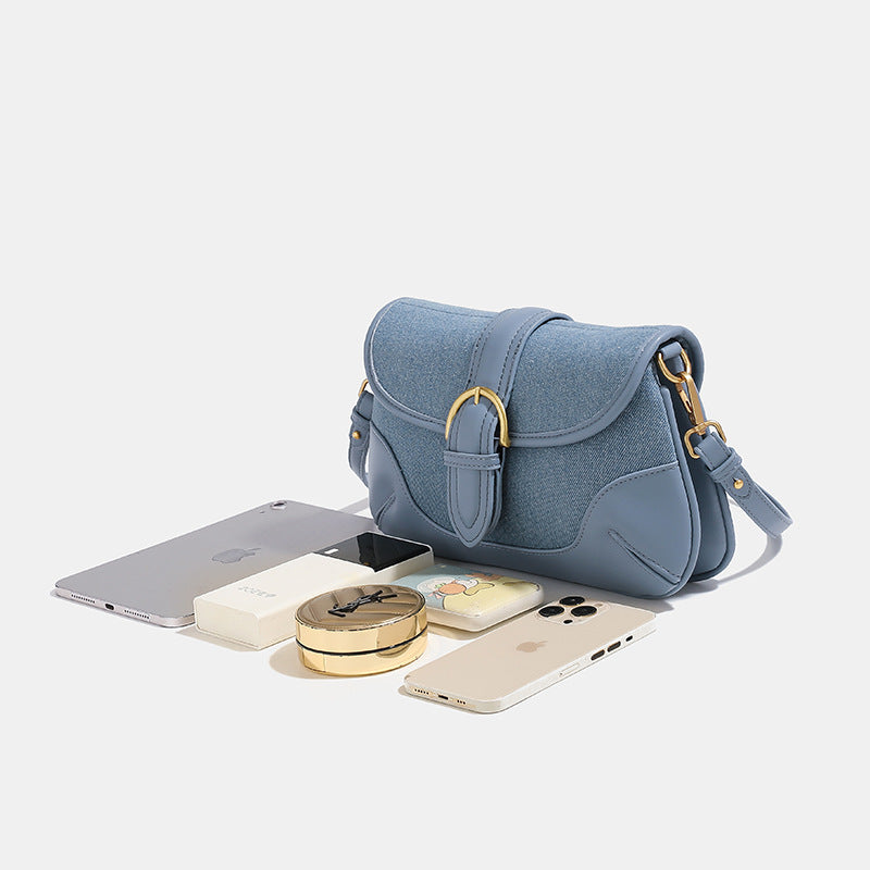 Retro Denim Blue Underarm Bag Women