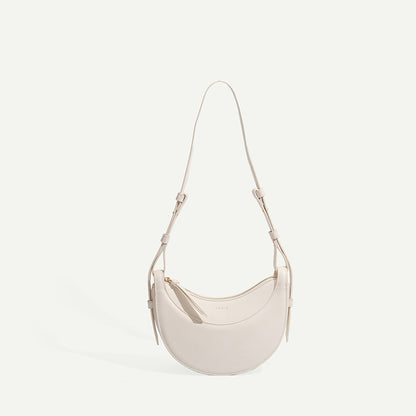 Sac à bandoulière en cuir véritable pour femme avec motif litchi et croissant