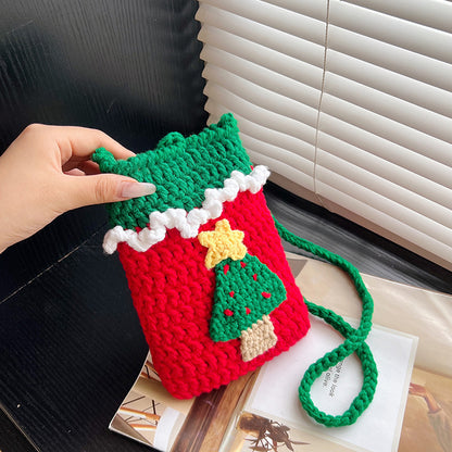 Christmas Hand-woven Wool Mobile Phone Bag Crossbody Female