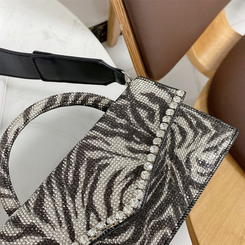 Zebra Pattern Splicing Manual Diamond Inlaid Bag