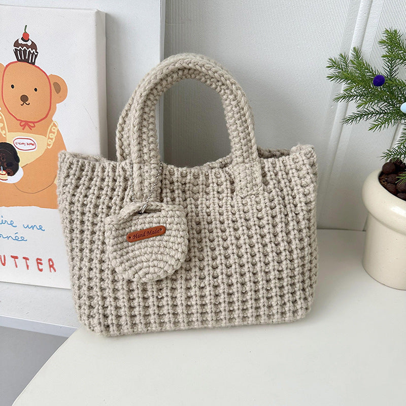 Solid Color Handmade Knitting Bag Cute Wool Handbag