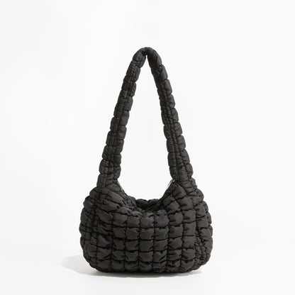 Bolso de hombro acolchado de nailon, tendencia simple, bolso de plumas acolchado para mujer