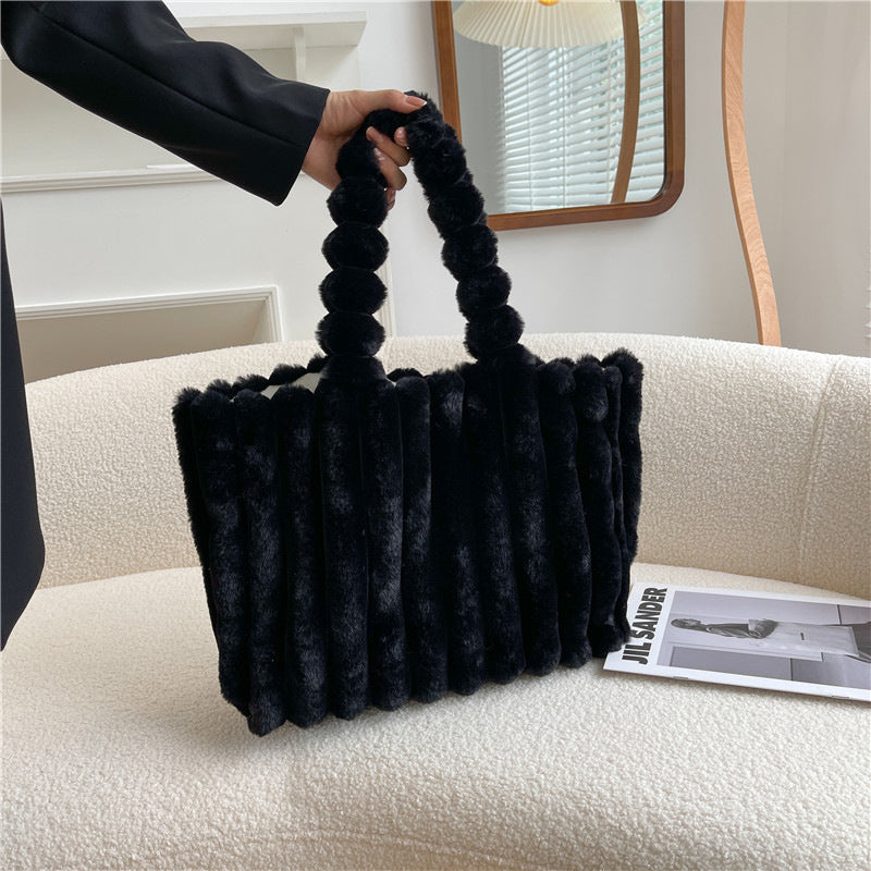 Sac à bandoulière tendance pour femmes, sac à main en peluche de grande capacité, sac à bandoulière simple et portable