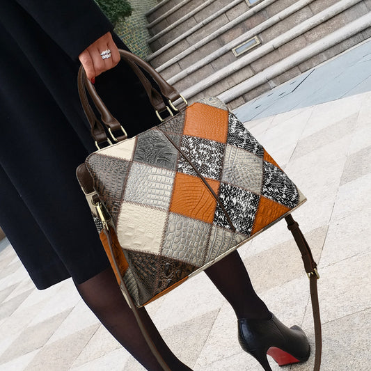 Sac à bandoulière patchwork de couleur contrastée pour femme