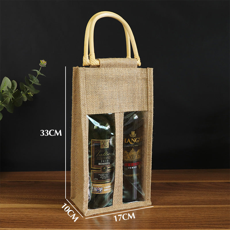 Bolsa de lino para vino tinto, bolsa para envasar vino, paquete de cuatro botellas, bolsa de vino de mano doble