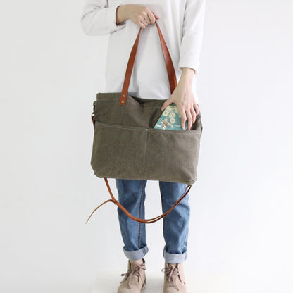 Korean Style Retro Army Green Canvas Bag