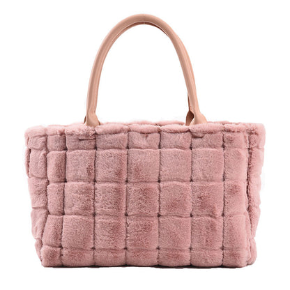 Joli petit sac carré en peluche à carreaux portable pour femmes