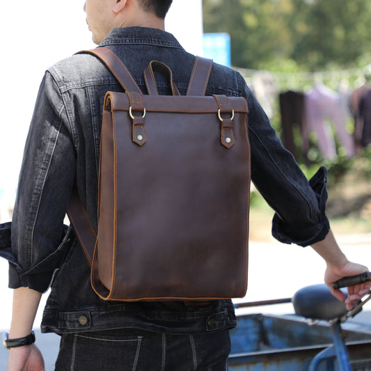 Sac d'école en cuir de vachette pour homme, style rétro