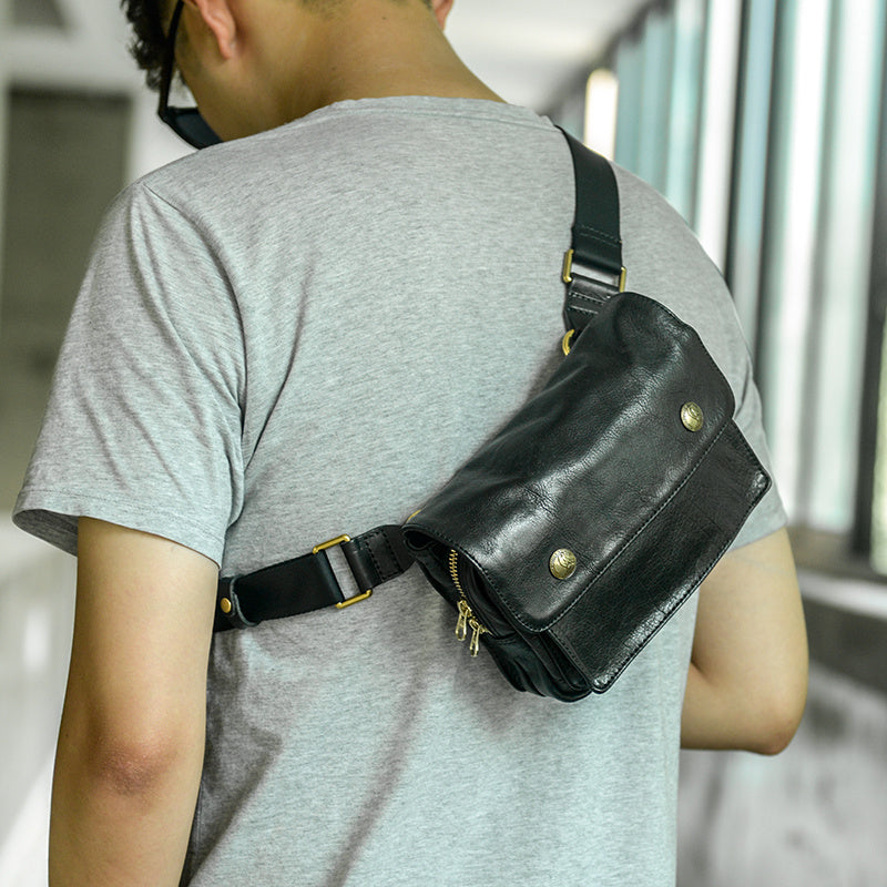 Bolso de pecho de cuero multifuncional para hombre