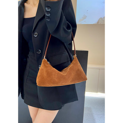 Niche Suede Underarm Baguette Retro Matte Top-grain Leather Shoulder Bag Handbag