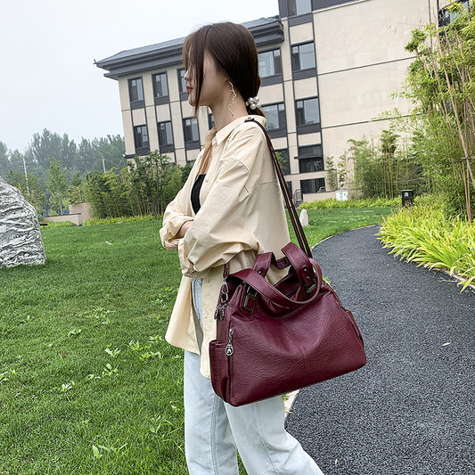 Sac à bandoulière en cuir souple pour femme, grande capacité, à porter à la main, tendance et polyvalent