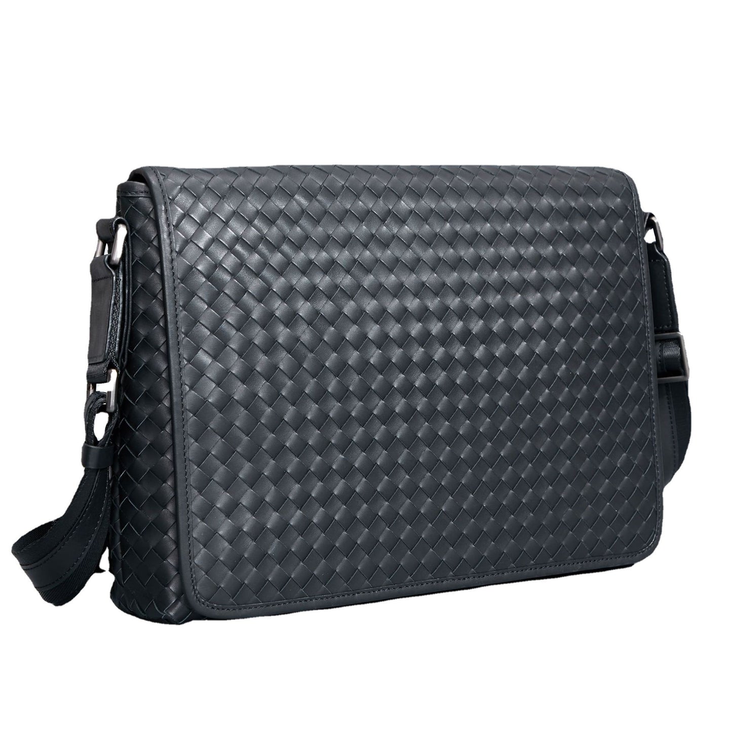 Bolso de mensajero tejido de cuero para negocios, informal, para hombre