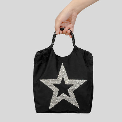 Bolso de mano con correa de tirador de tela Oxford con estrella de cinco puntas para mujer