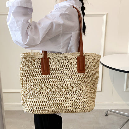 Sac à bandoulière tissé de grande capacité pour femme, tendance et polyvalent