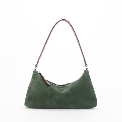 Niche Suede Underarm Baguette Retro Matte Top-grain Leather Shoulder Bag Handbag