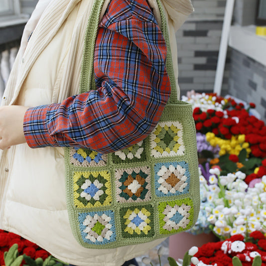 Sac à bandoulière à carreaux tissé à la main pour grand-mère