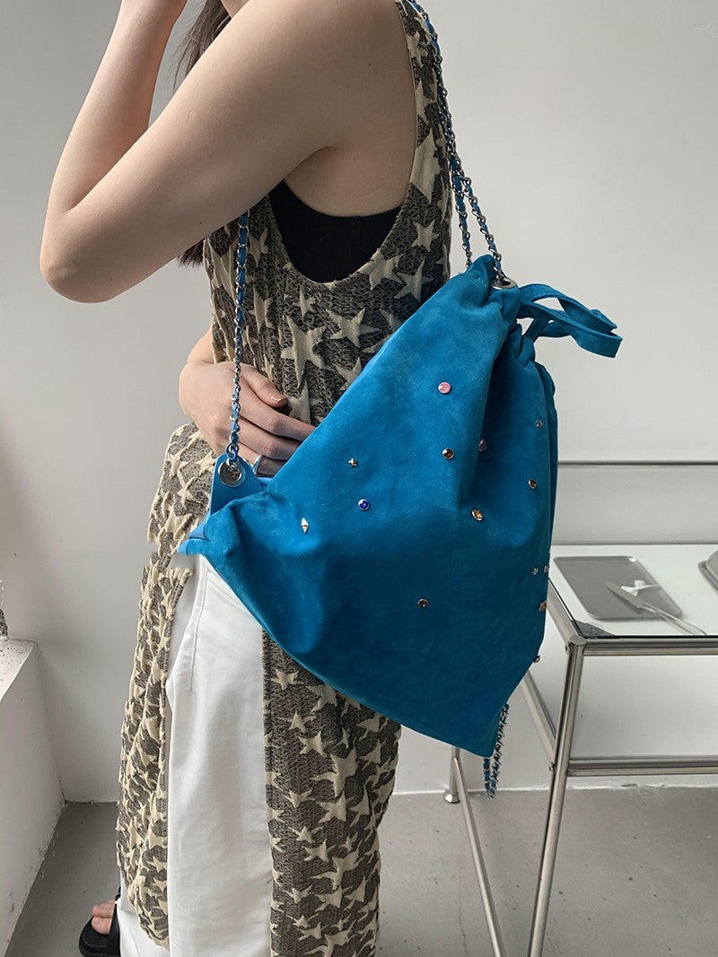 Sac à dos à cordon de serrage avec diamants colorés pour femmes