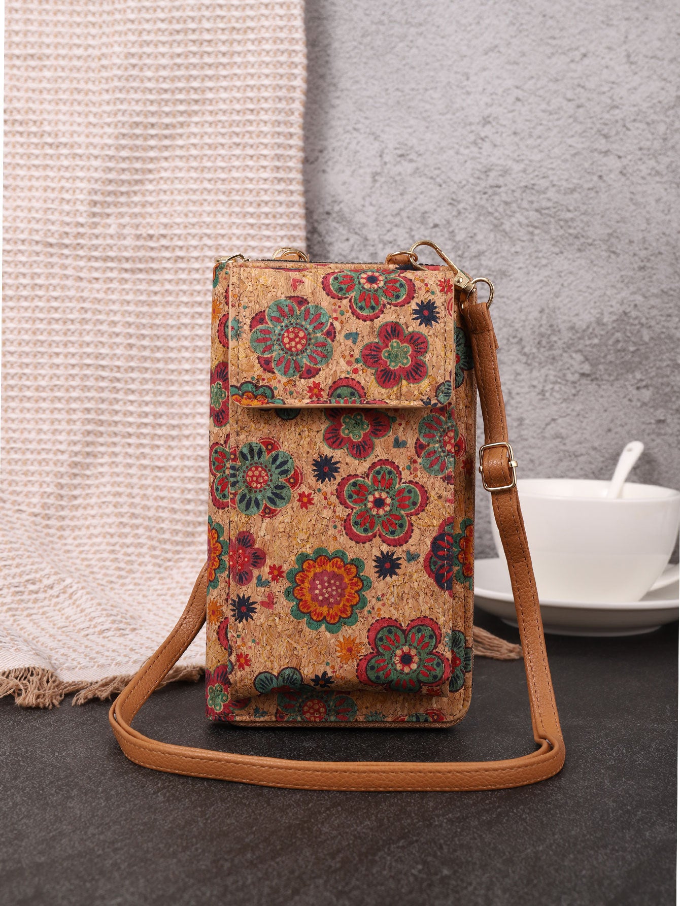 Retro Bohemian Wallet Multi-functional Large Capacity Wood Grain Mobile Phone Bag