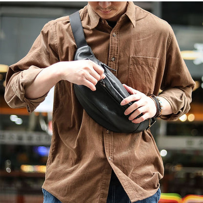 Sac à bandoulière pour téléphone portable en cuir de vachette tanné végétal pour homme