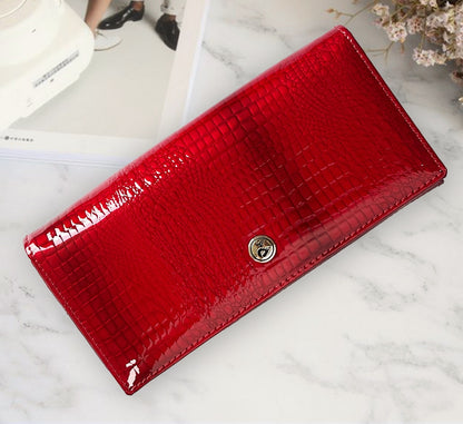 Portefeuille pour femme en cuir verni motif crocodile Pochette à fermeture rouge de haute qualité